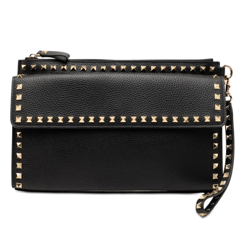 Pre-Loved Valentino Grained Calfskin Rockstud Wristlet Clutch